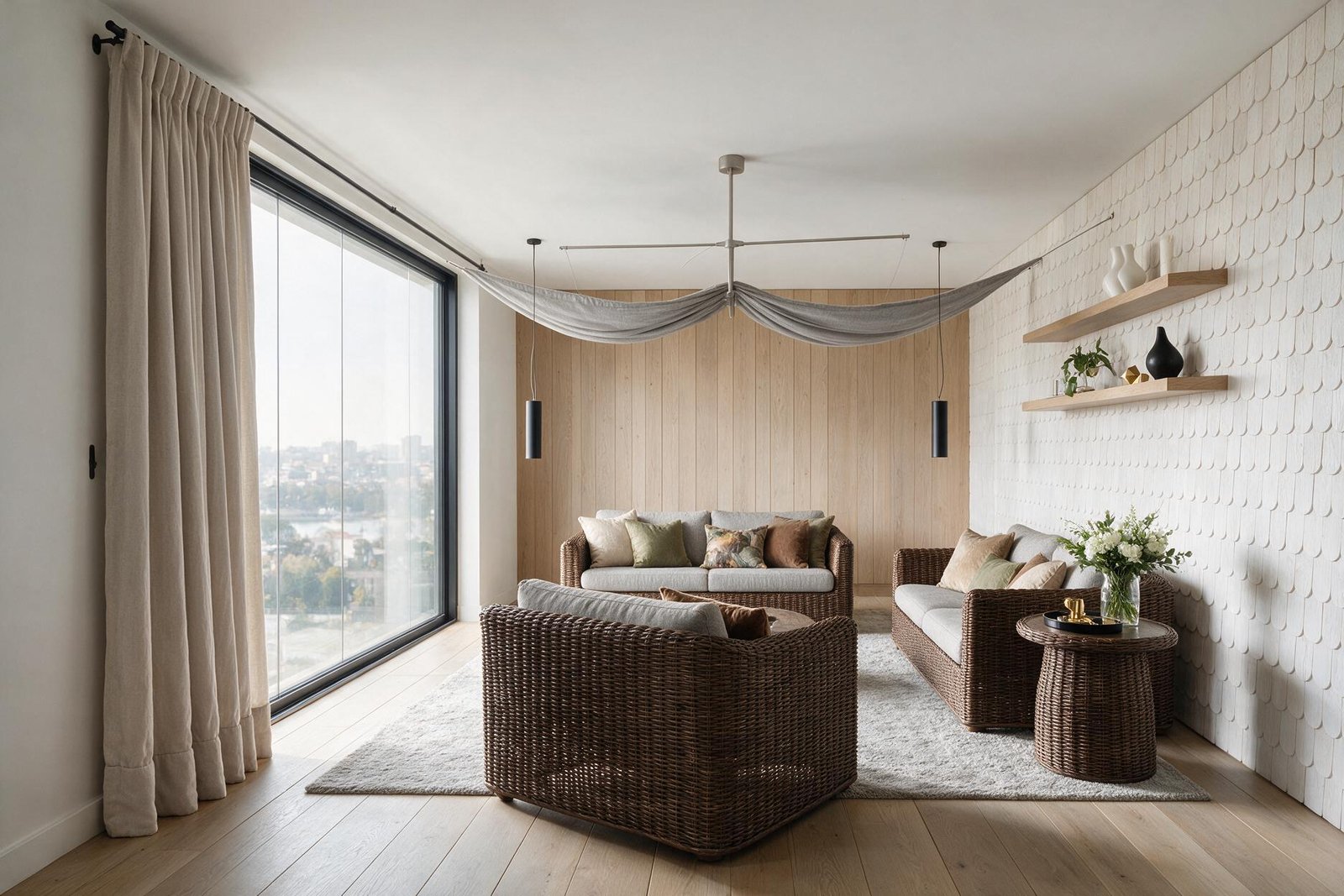Sala de estar minimalista com janela antirruído BlindaSom